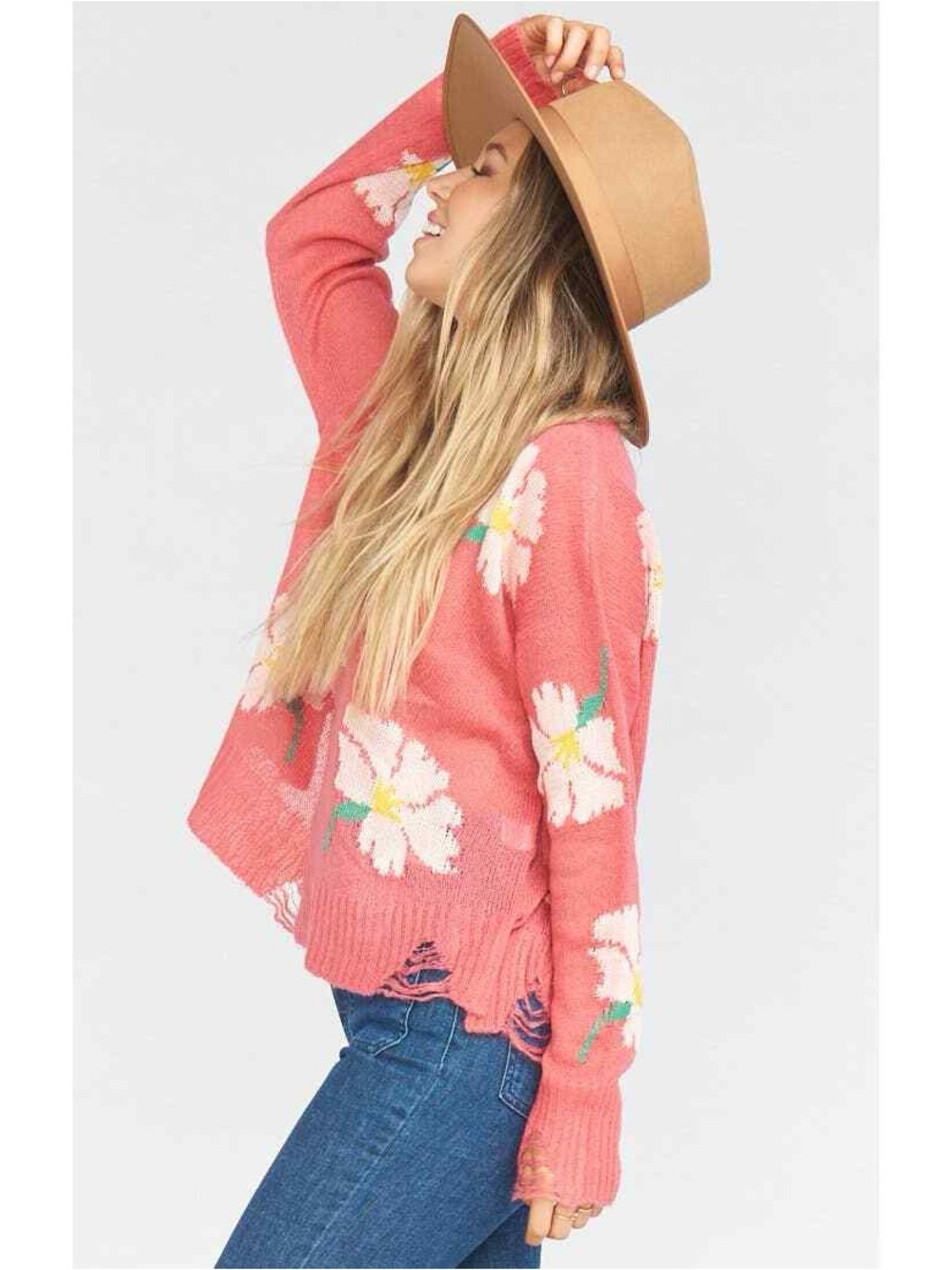 Show Me Your MuMu Coral Coquette Retro Subversive Basics Distress Floral Sweater